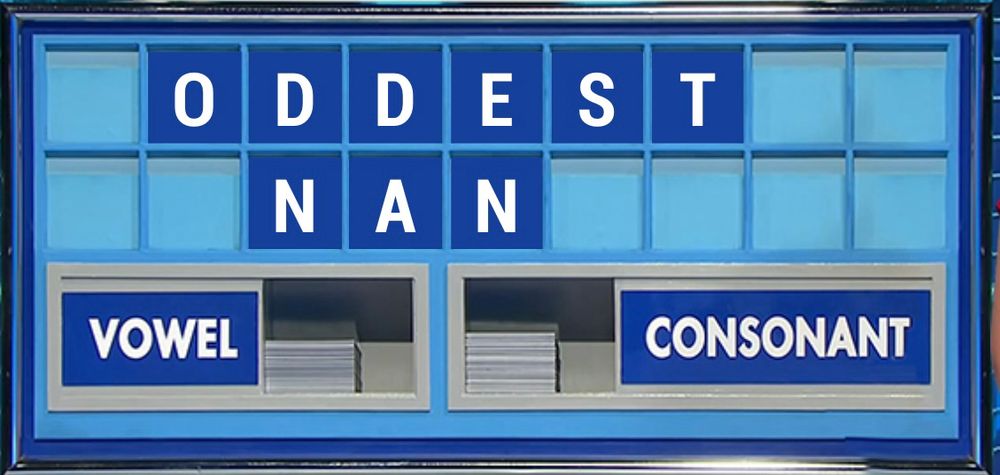 The clue is - Surely everybody knows…
The first name is three letters and the surname six. The conundrum is Oddest Nan.