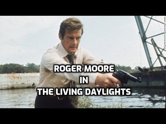 Roger Moore in the Living Daylights (text), with image of Roger Moore