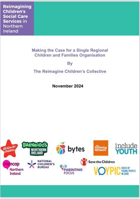 Picture of front cover of briefing paper from The Reimagine Children's Collective (November 2024) 'Making the case for a single regional children and families organisation'.