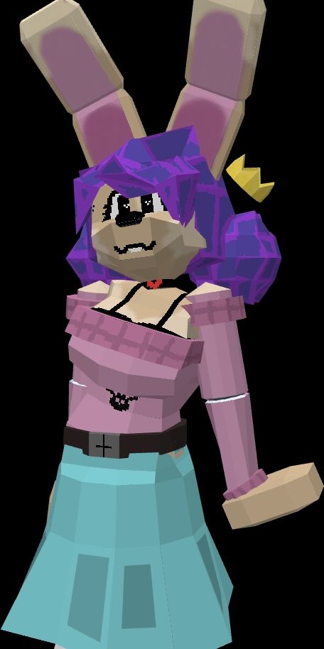 My sona as a 3d model, doing the same pose as the drawing