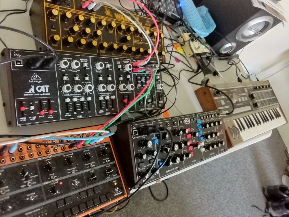 5 synths. Many cables. 