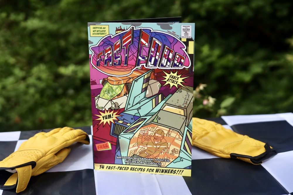 a cookbook that looks like a comic, inspired by F-Zero