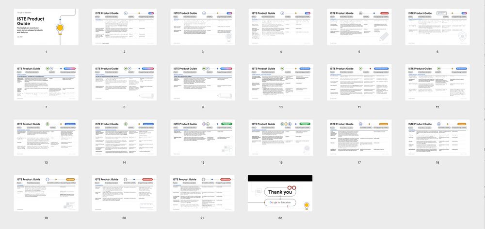 Google ISTE Product Guide PDF thumbnails - 22 pages.