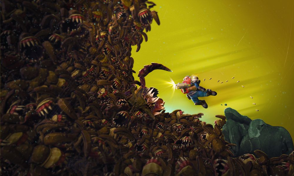 a lone dwarf, not likely Karl, plunges forth into a massive wall of glyphids, which are spider like bugs from Hoxxes IV