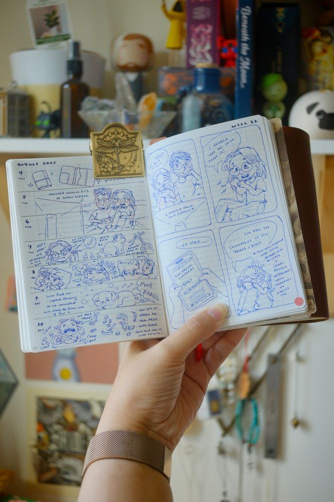 Photo of a weekly journal spread with a small doodle to depict a highlight for each day 