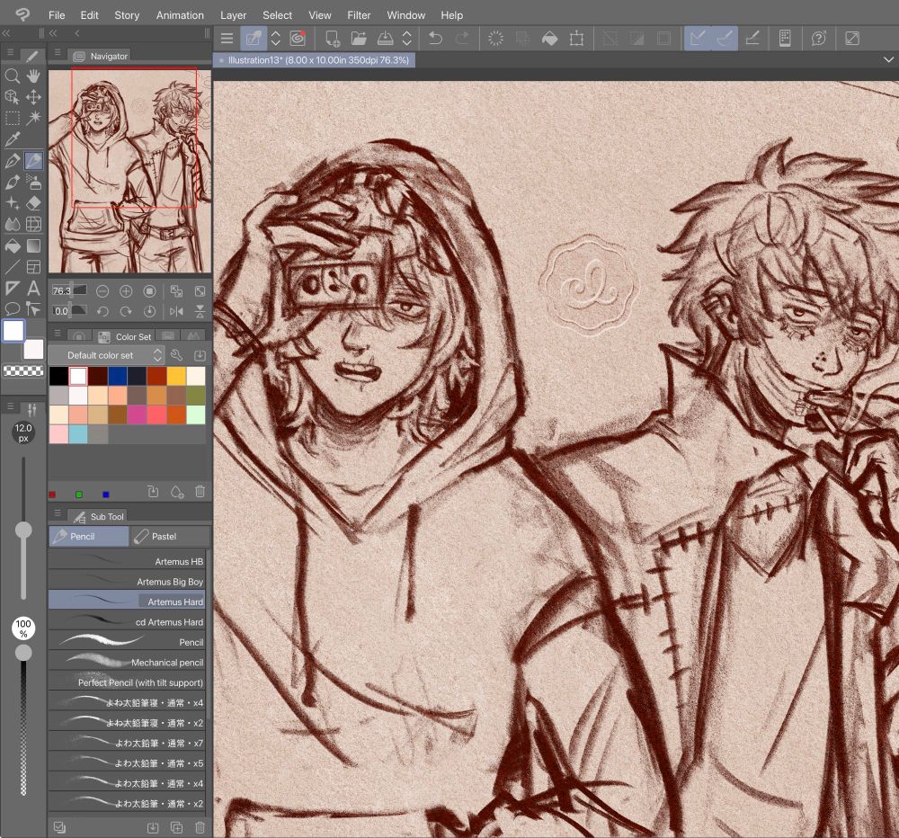 Screencap of a work-in-progress sketch of Tomura Shigaraki/Tenko Shimura and Dabi/Touya Todoroki from My Hero Academia 