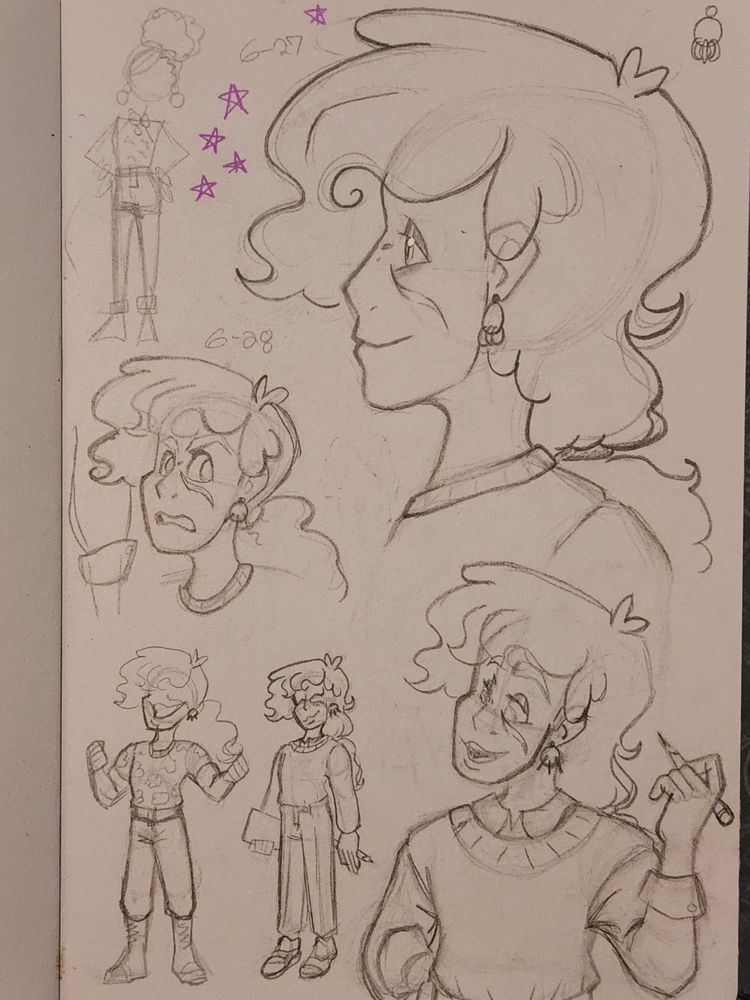 A side profile shot of Matt with some various other sketches. 