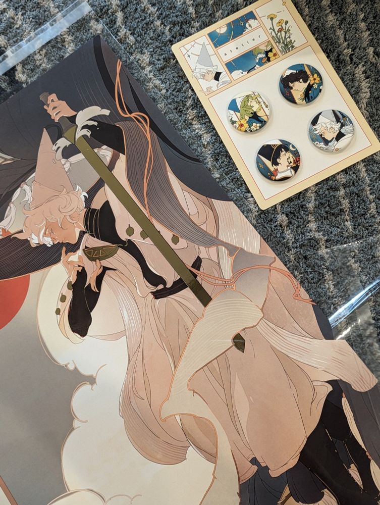 Qifrey gold foil print and matte buttons from artist kirseel