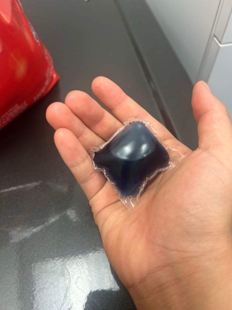 Hand holding a tide pod