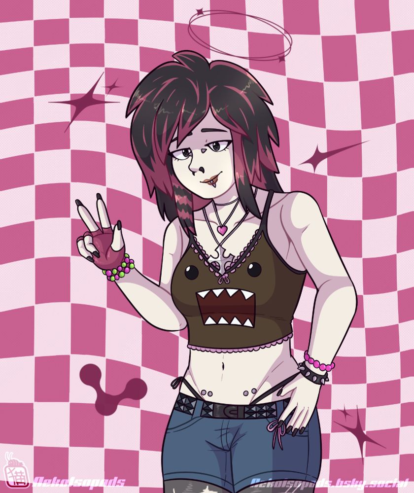 Junie Wyat (OC by catfeed3r) doing a peace sign at the viewer.