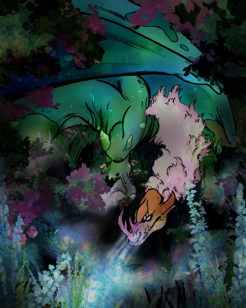 A dragon breathing gas. 