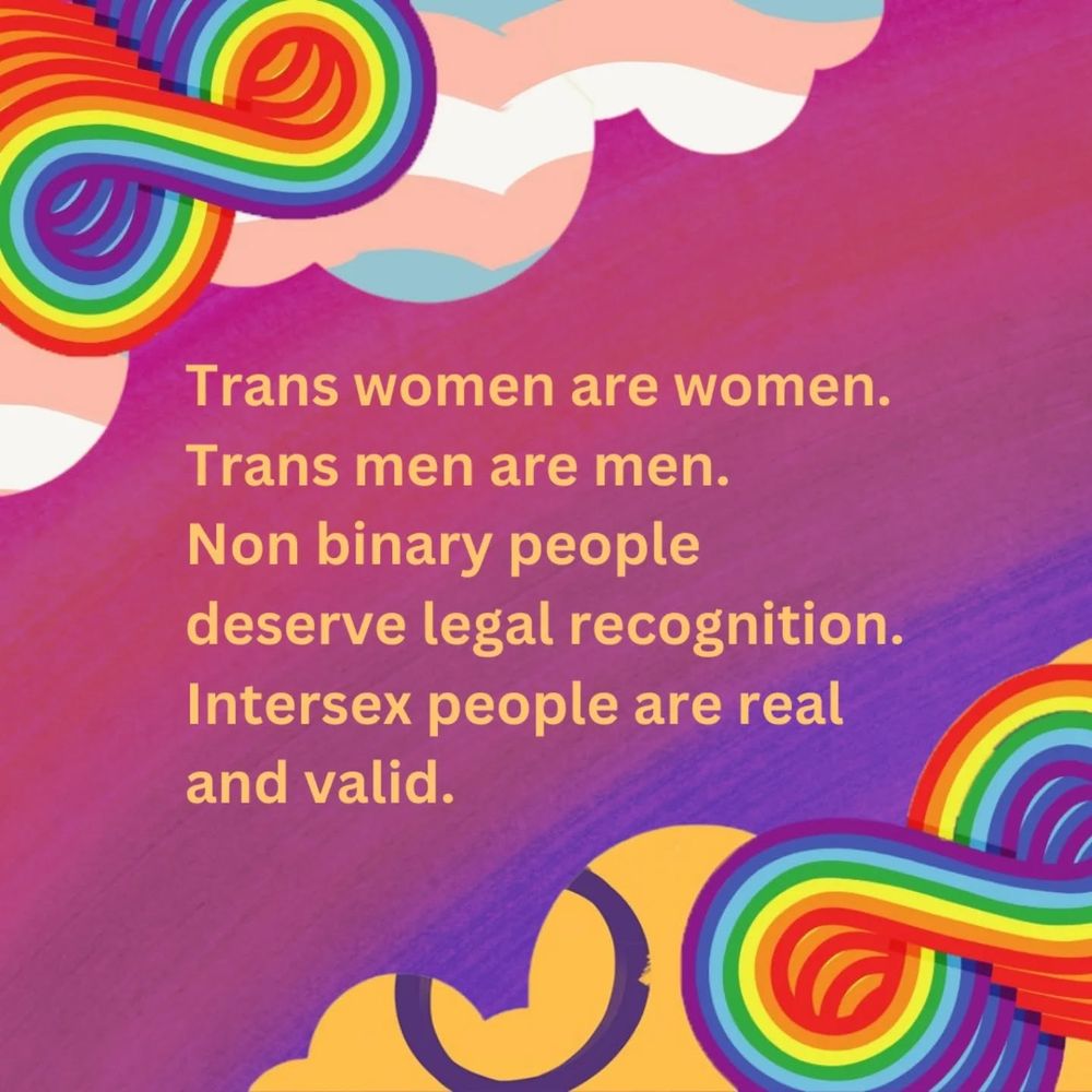 Image shows rainbow infinity symbols on clouds made of trans flags and intersex flags