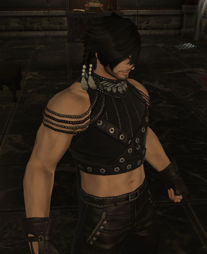 Unmodded Avy again but in a tight sleeveless crop top full of studs and chains.