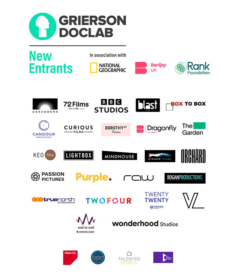 a collage of supporter logos: National Geographic, Banijay UK, Rank Foundation, 22 Summers, 72 Films, Candour, Curious Films, Mindhouse Productions, Orchard Studios, Twofour, Ventureland, Purple (as part of Objective Media Group, an All3Media Company, BBC Studios, Blast Films, Box to Box, Dorothy Street Pictures, Dragonfly, The Garden, KEO Films, Lightbox, Minnow Films, Raw TV, Rogan Productions, True North, TwentyTwenty, Wall to Wall, Wonderhood, Passion Pictures, Clear Cut, Creators Council, Talented People and The TV Access Project.