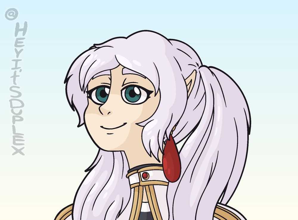 Drawing of Frieren from a lower angle with them facing a more upward direction