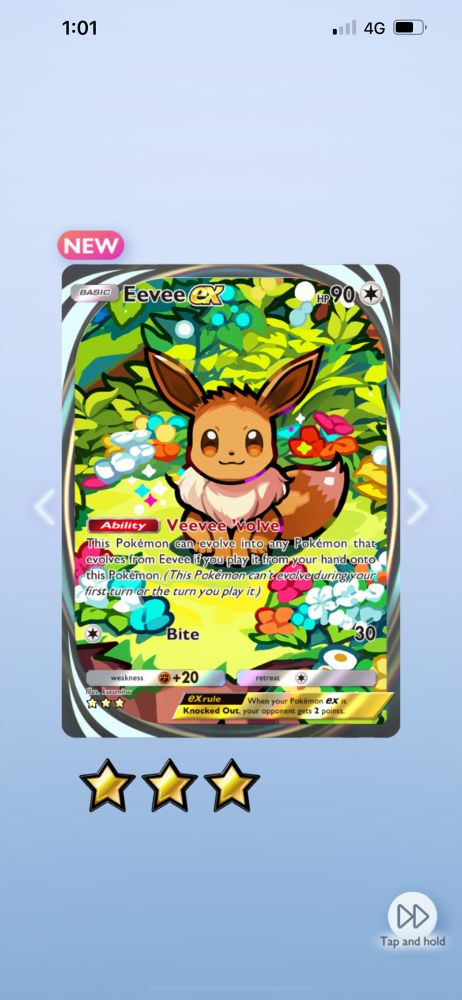 3 Star Eevee EX card from Pokemon TCG Pocket