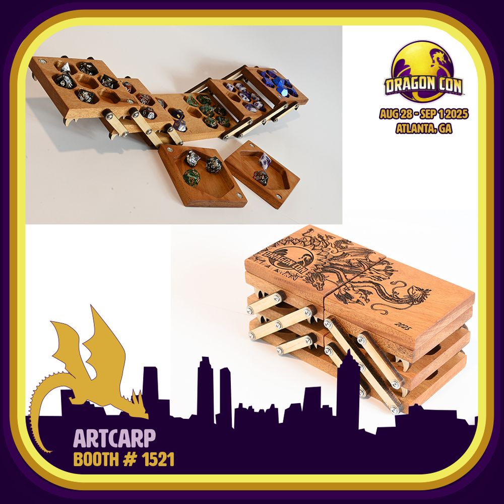 Image of dice storage box available from ArtCarp at #DragonCon2025 in the vendor halls in booth #1521