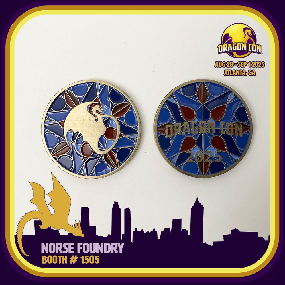 Image of challenge coin available from Norse Foundry at #DragonCon2025 in the vendor halls in booth #1505