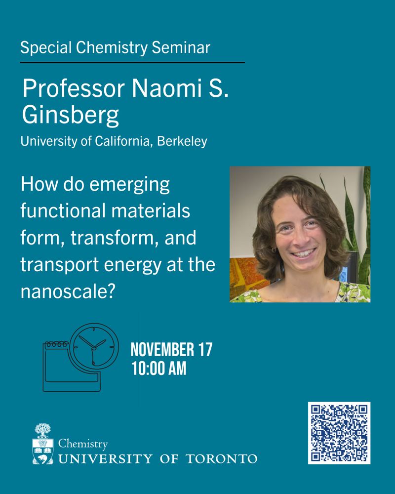 Poster bearing the UofT department of Chemistry logo, a photo of a lecturer, and the same info, time/date and links as the text of this social post.