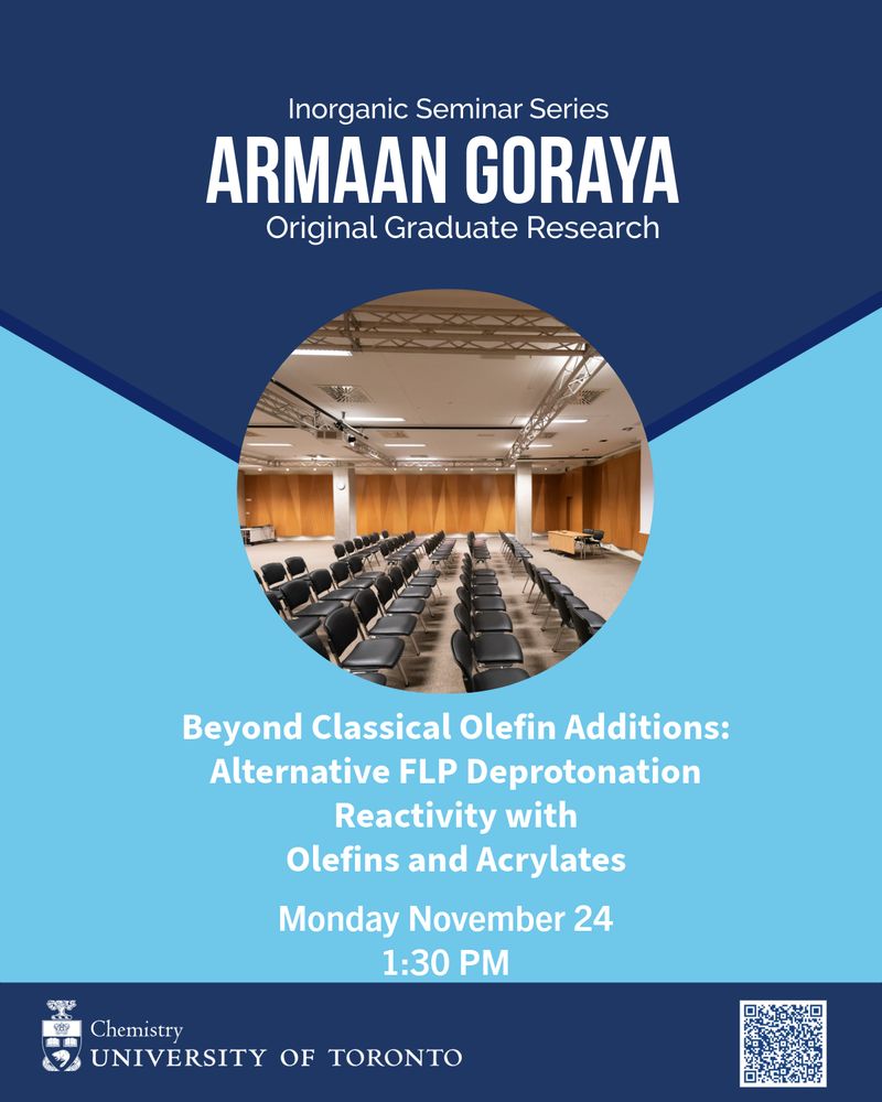 Poster bearing the UofT department of Chemistry logo, a photo of a lecture audience, and the same info, time/date and links as the text of this social post.