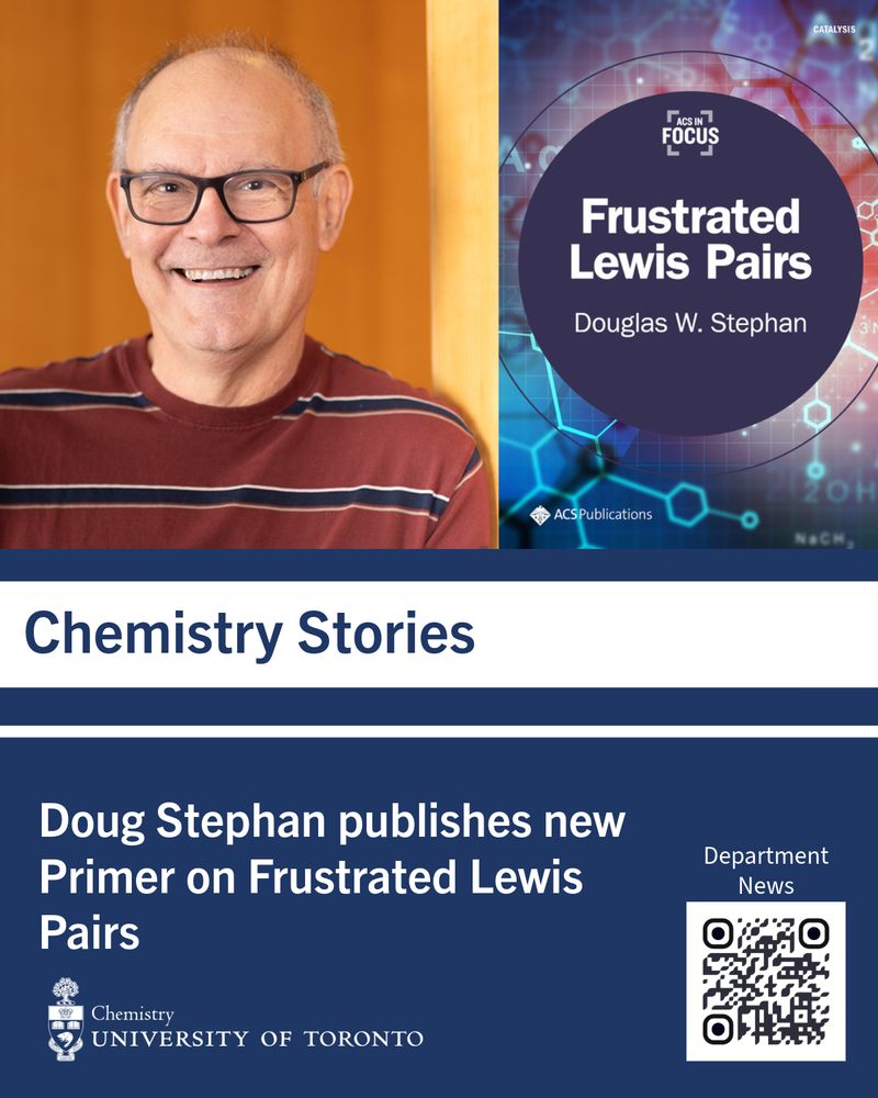 Announcement of a Chemistry department news story, with a photo of principal interviewee(s) and a QR code leading to Chemistry Stories at UofT.