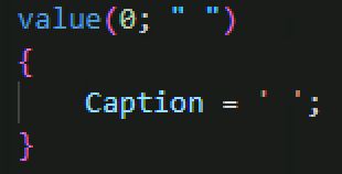 Shows programming code for a value of an enumerated type in AL language as follows:

value(0; " ")
    {
        Caption = ' ';
    }
