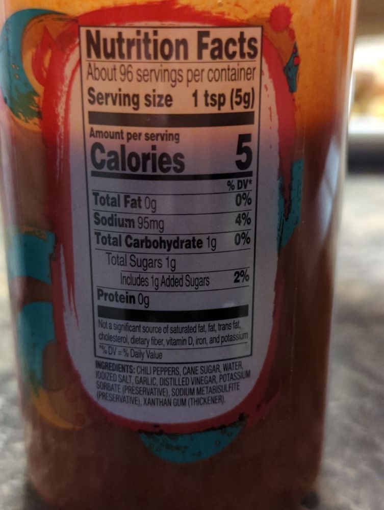 Nutrition facts for Sriracha style sauce