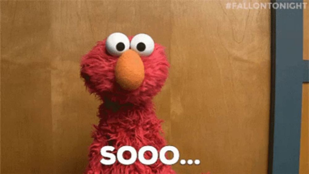 elmo from sesame street is standing in front of a wooden wall and says " sooo "