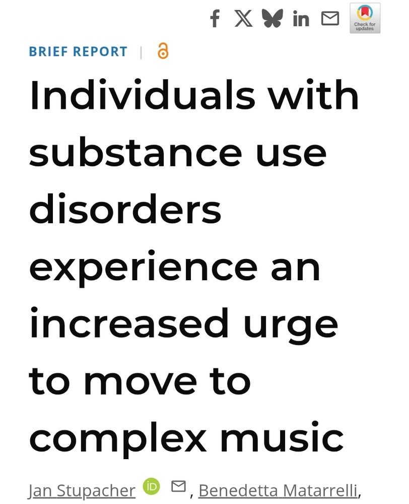 Individuals with substance use disorders experience an increased urge to move to complex music
Jan Stupacher https://orcid.org/0000-0002-2179-2508 stupacher@clin.au.dk, Benedetta Matarrelli, Danilo Cozzoli, +4 , and Elvira Brattico https://orcid.org/0000-0003-0676-6464 elvira.brattico@clin.au.dkAuthors Info & Affiliations
Edited by Peter Strick, University of Pittsburgh Brain Institute, Pittsburgh, PA; received February 4, 2025; accepted March 25, 2025
May 12, 2025
122 (20) e2502656122
https://doi.org/10.1073/pnas.2502656122