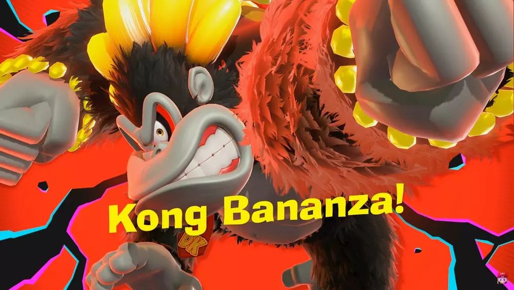 Donkey Kong's Kong Bananza form from Donkey Kong Bananza.
It also has the text "Kong Bananza!"

this alt text is confusing to read im so sorry