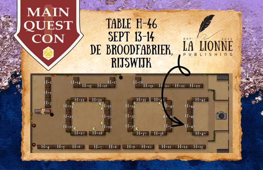 Main Quest Con map showing where Anya’s booth is, in the far back next to the Photo Booth.