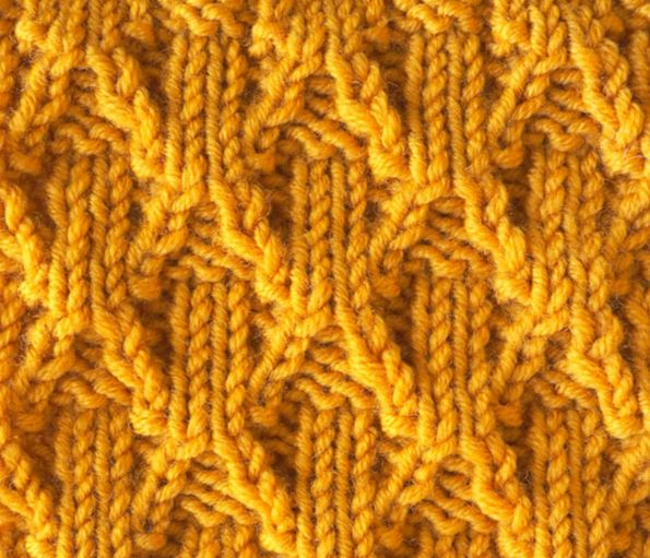 INSTRUCTIONS

Cast on a multiple of 8 stitches. Add 2 selvage stitches if you want to make a nice-looking edge.

Row 1 (right side): [p2, k4, p2], repeat brackets to end
Row 2 (wrong side): [k2, p4, k2], repeat brackets to end
Row 3 (right side): [p1, 2 sts right cable, k2, 2 sts left cable, p1], repeat brackets to end
Row 4 (wrong side): [k1, p1, k1, p2, k1, p1, k1], repeat brackets to end
Row 5 (right side): [2 sts right cable, p1, k2, p1, 2 sts left cable], repeat brackets to end
Row 6 (wrong side): [p1, k2, p1], repeat brackets to end
Row 7 (right side): [k2, p4, k2], repeat brackets to end
Row 8 (wrong side): [p2, k4, p2], repeat brackets to end
Row 9 (right side): [k1, 2 sts left cable, p2, 2 sts right cable, k1], repeat brackets to end
Row 10 (wrong side): [p1, k1, p1, k2, p1, k1, p1], repeat brackets to end
Row 11 (right side): [k1, p1, 2 sts left cable, 2 sts right cable, p1, k1], repeat brackets to end
Row 12 (wrong side): [p1, k2, p1], repeat brackets to end

Repeat rows 1-12 as necessary for completing your project.