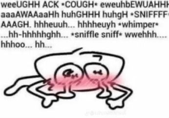 A drawing of a figure crying and blushing on the ground