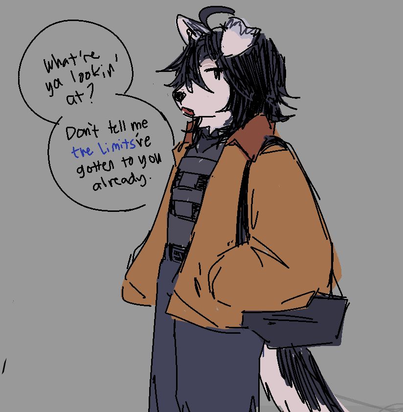 Anthro Ethan looking at the viewer as if he's being stared at. "What're ya lookin at? Don't tell me the Limits've gotten to you already."