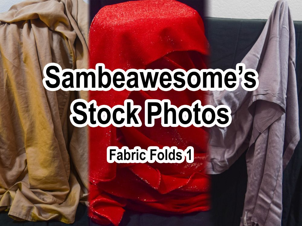 A set of various photos of different type and color blankets from the stock photo pack with text overlaying them reading: Sambeawesome's Stock Photos, Fabric Folds 1