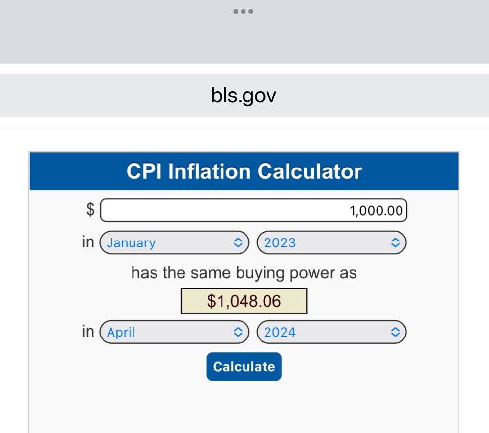 Screenshot of cpi inflation calculator 