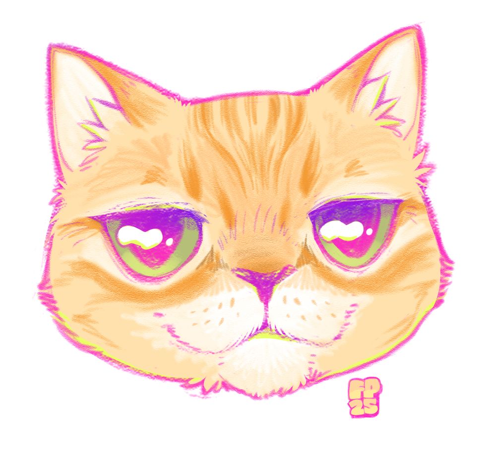 an older orange tabby with sleepy eyes and a wide face. his name is Tater !