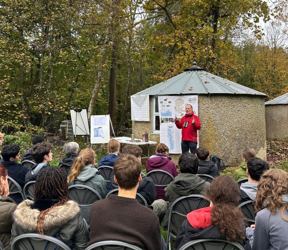 Lecturing to a group of first year biologists outside in Wytham Woods, Oct 2025