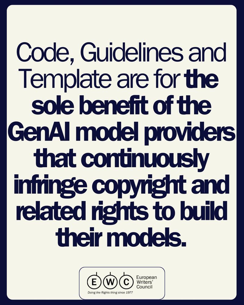 Picture with Text:
Code, Guidelines and Template are for the sole benefit of the GenAI model providers that continuously infringe copyright and related rights to build their models. 