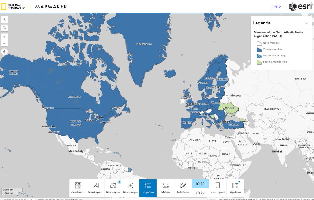 Map of the world with current members of NATO
