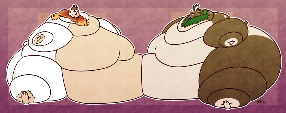 a very fat sheep and deer (characters styled like those from cult of the lamb)