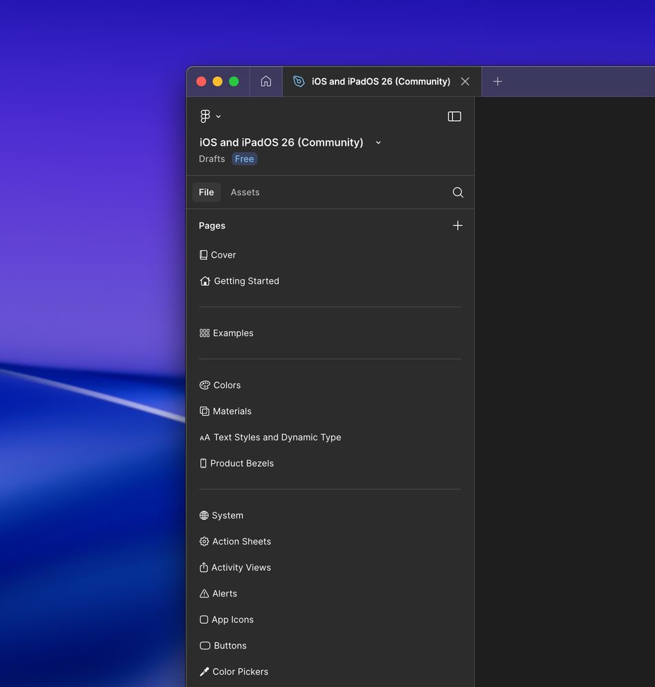 The Figma app's pages list displays SF Symbols as part of the page titles.