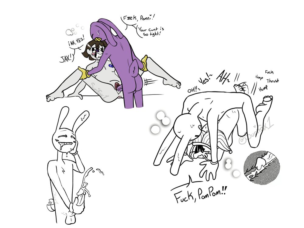 Fanart of Jax and Pomni from The Amazing Digital Circus having sex. Artwork by me, @Surifox1