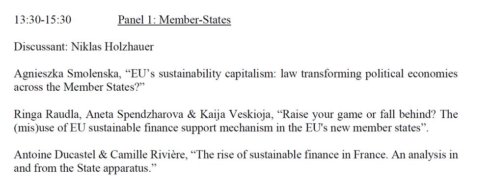 The Politics of Sustainable Finance workshop program