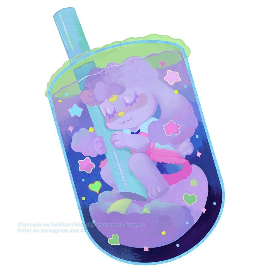 Lavender Bunny Boba Illustration 