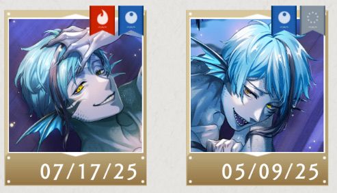 Screenshot of my account’s merman Floyd and Jade cards. They are dated 07/17/25 and 05/09/25 respectively; the dates that I pulled the cards on their banners. 