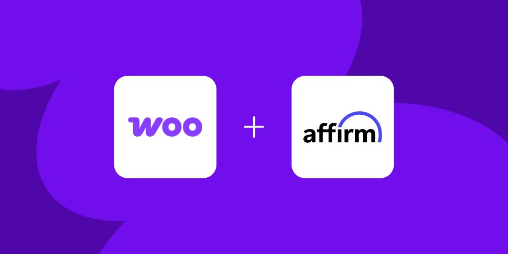 A graphic displays both the Woo and Affirm logos over a purple background.