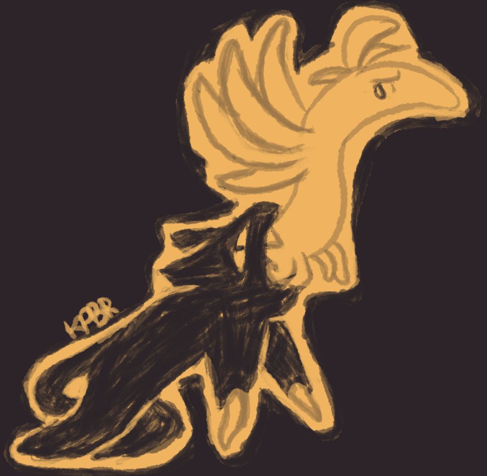 Tonerre, a worm-like character now in the shape of a bird, escaping out of the mouth of the full-body black cat costume.