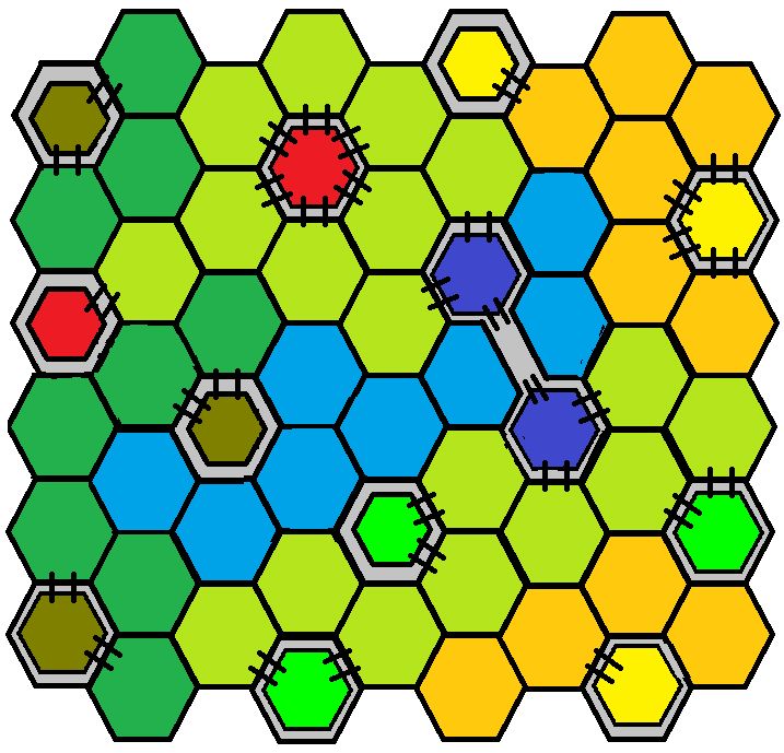 Pixel art hex map.