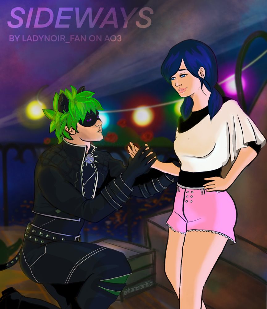 Claw Noir kneeling in front of Marinette